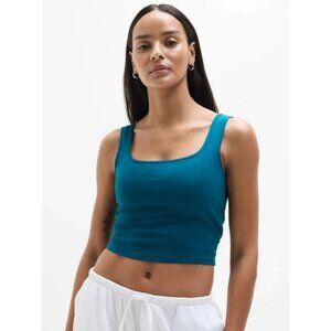 Athleta M Signature Rib Square Neck Crop Tank Coastal Teal Medium Regular